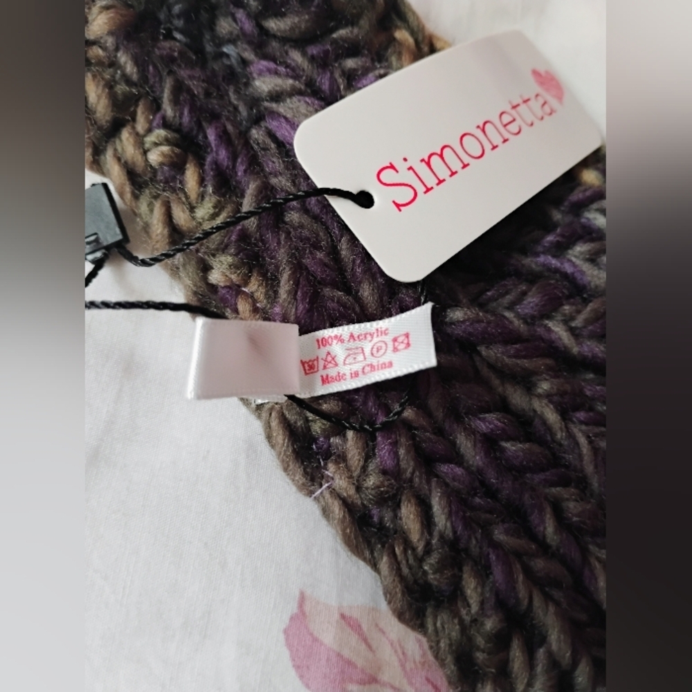 Simonetta Multicolor Knit Headband/ Neck Wrap with Flower Accent • New With Tag - Picture 8 of 8